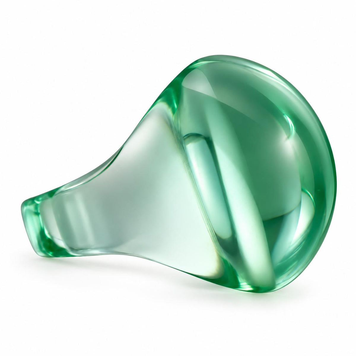 Lalique Cabochon Signet Light Green Crystal Ring 032703