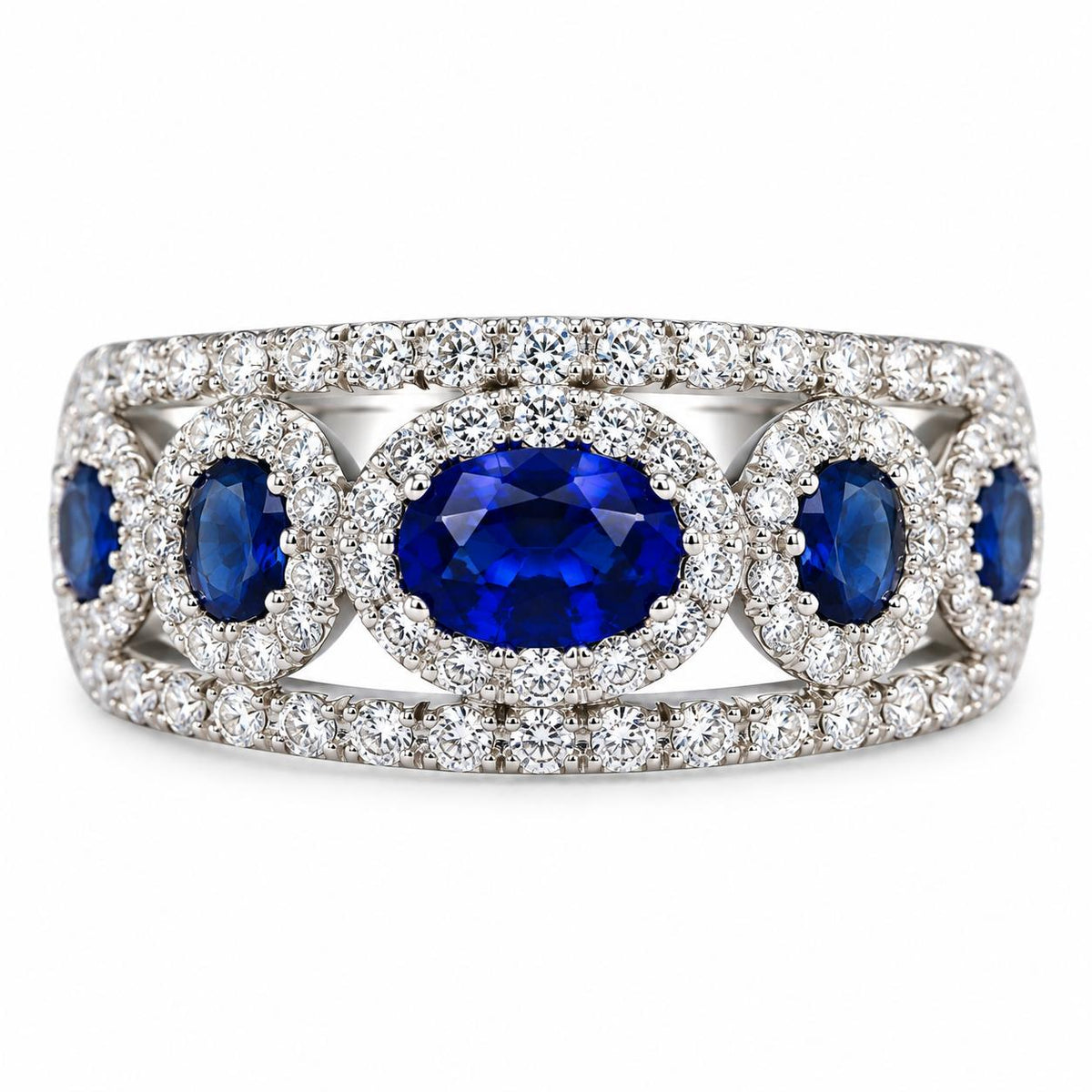 14k Gold Diamond Sapphire Half Band Ring
