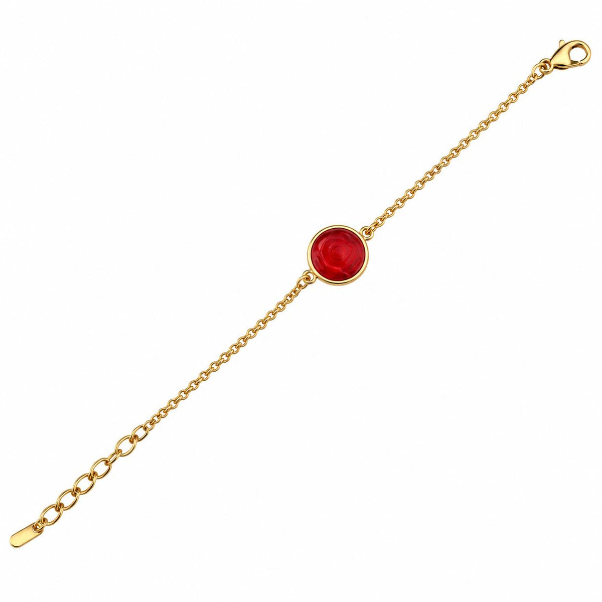 Lalique Pivoine Peony Flower Red Crystal Gold Plate Bracelet 10706100