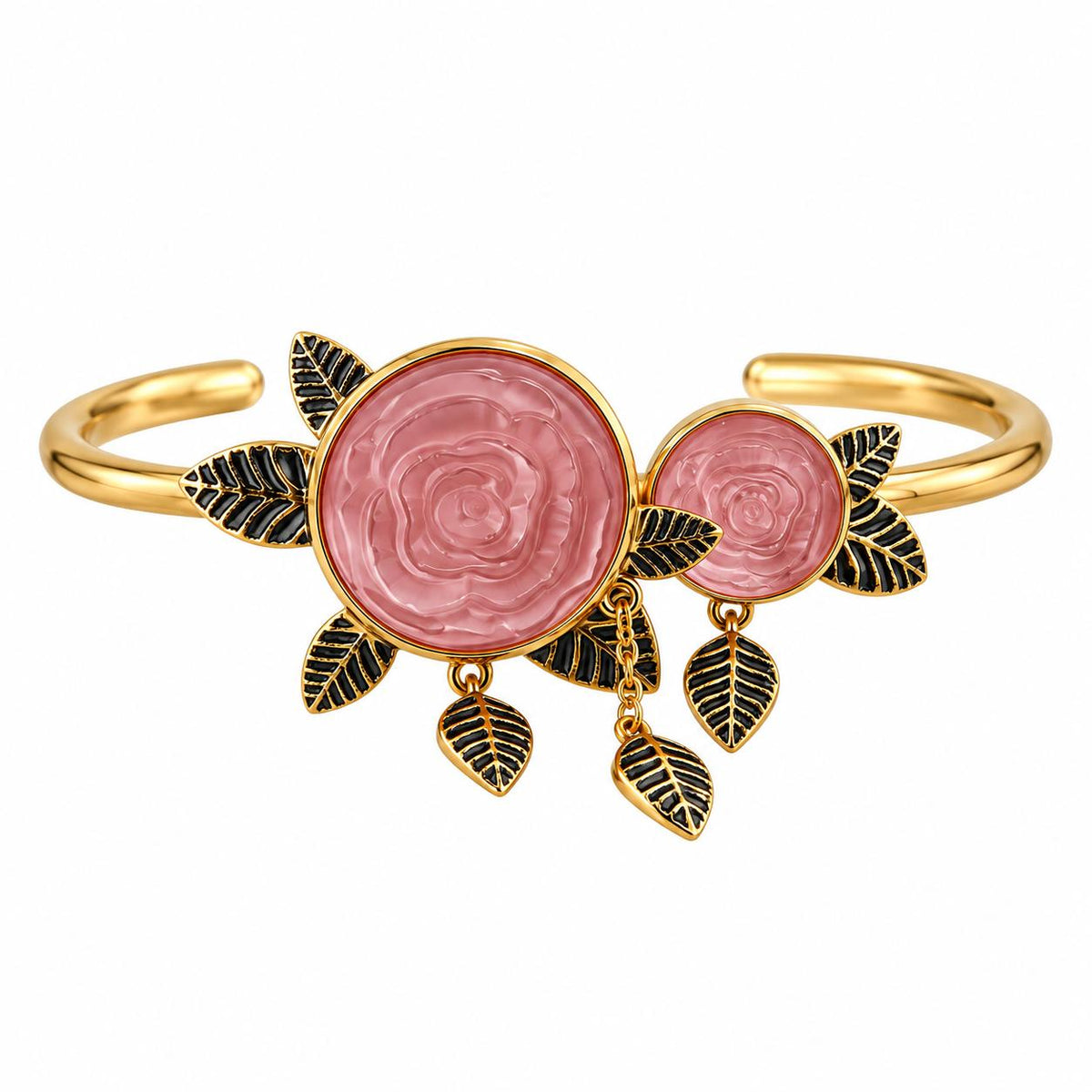 Lalique Pivoine Peony Flower Pink Crystal Gold Plate Bracelet 10707700