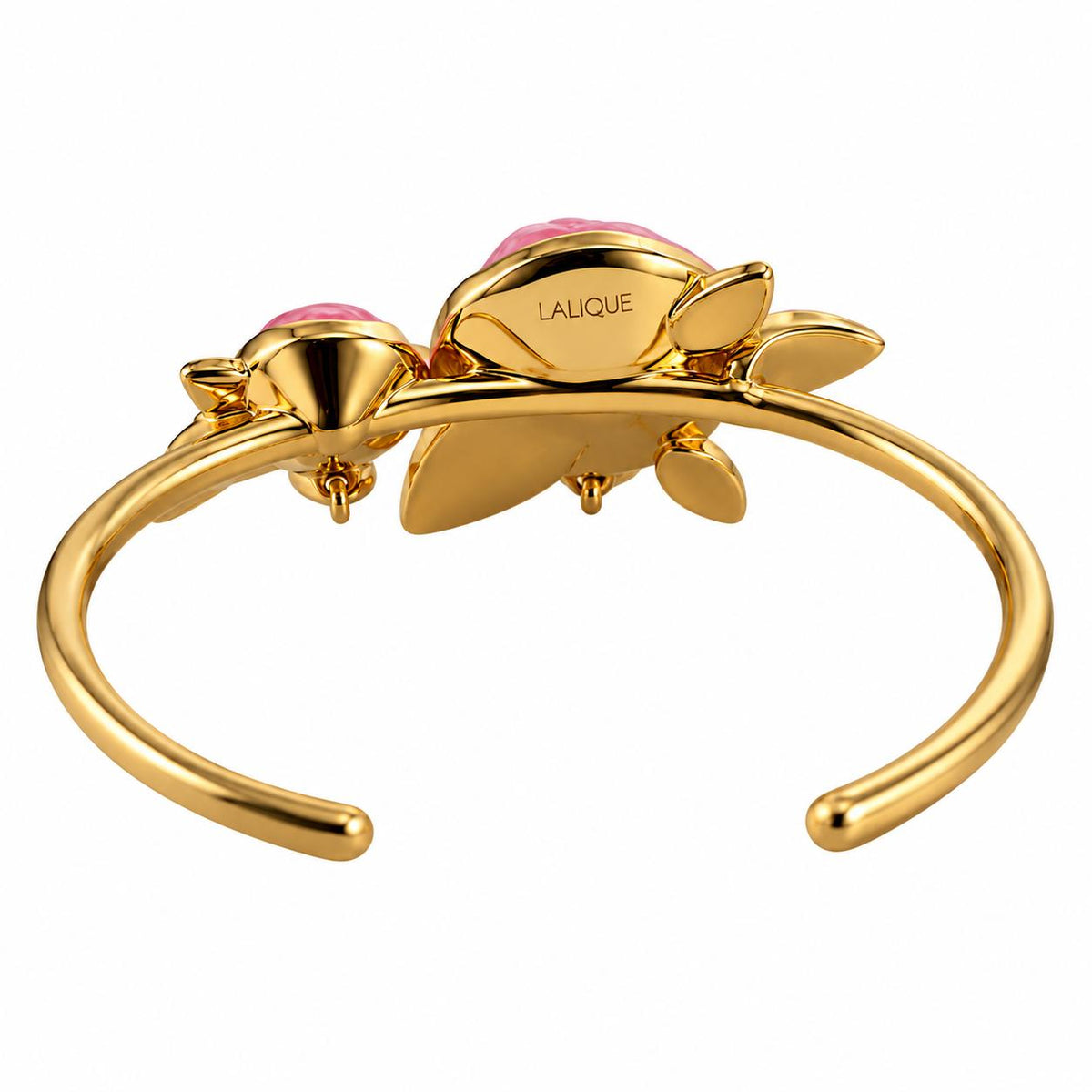 Lalique Pivoine Peony Flower Pink Crystal Gold Plate Bracelet 10707700