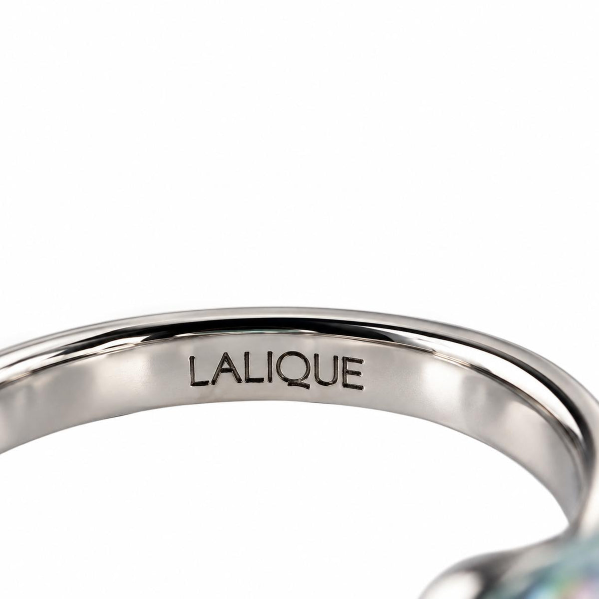 Lalique Charmante Iridescent Blue Carved Crystal Ball Sterling Ring 10392300