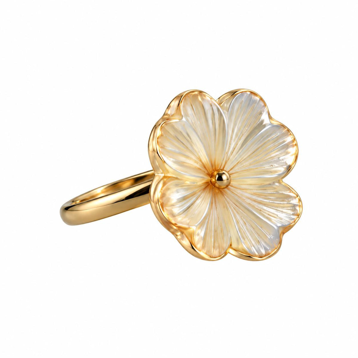 Lalique Bonheur Four Leaf Clover Yellow Crystal Vermeil Silver Ring 10423000