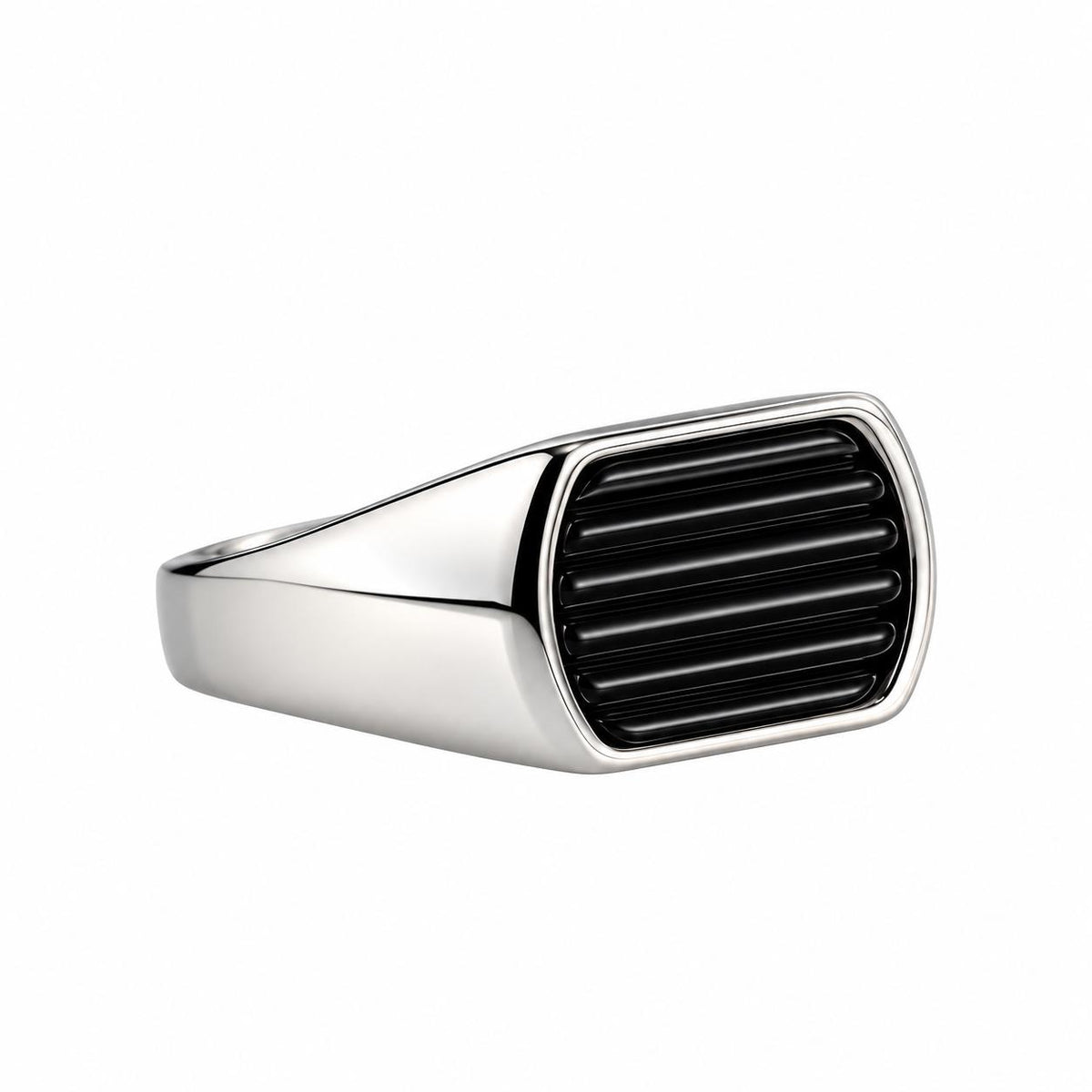 Lalique L'Homme Alpha Man Black Crystal Sterling Silver Signet Ring 10683200