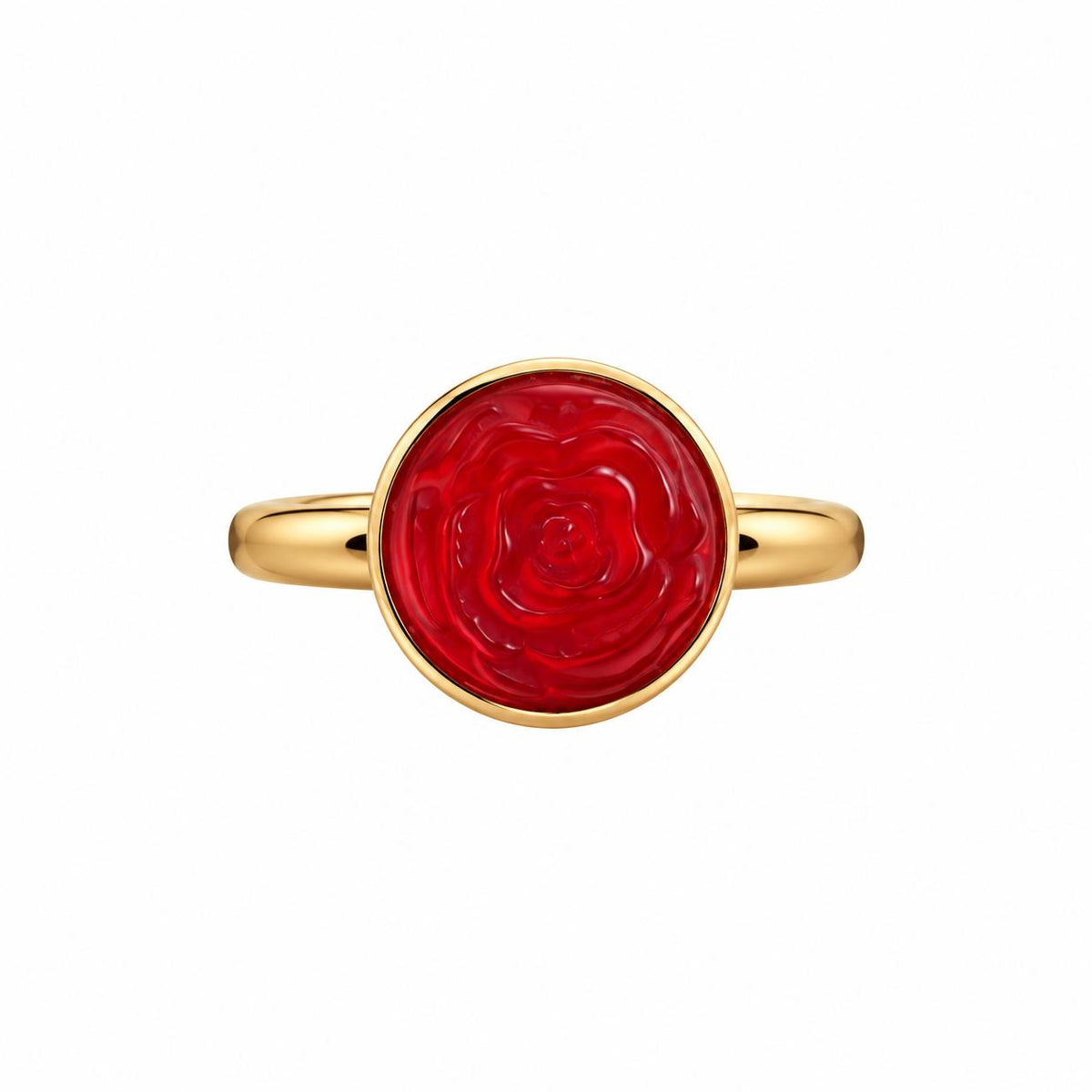 Lalique Pivoine Peony Flower Red Crystal Gold Plate Ring 10705400