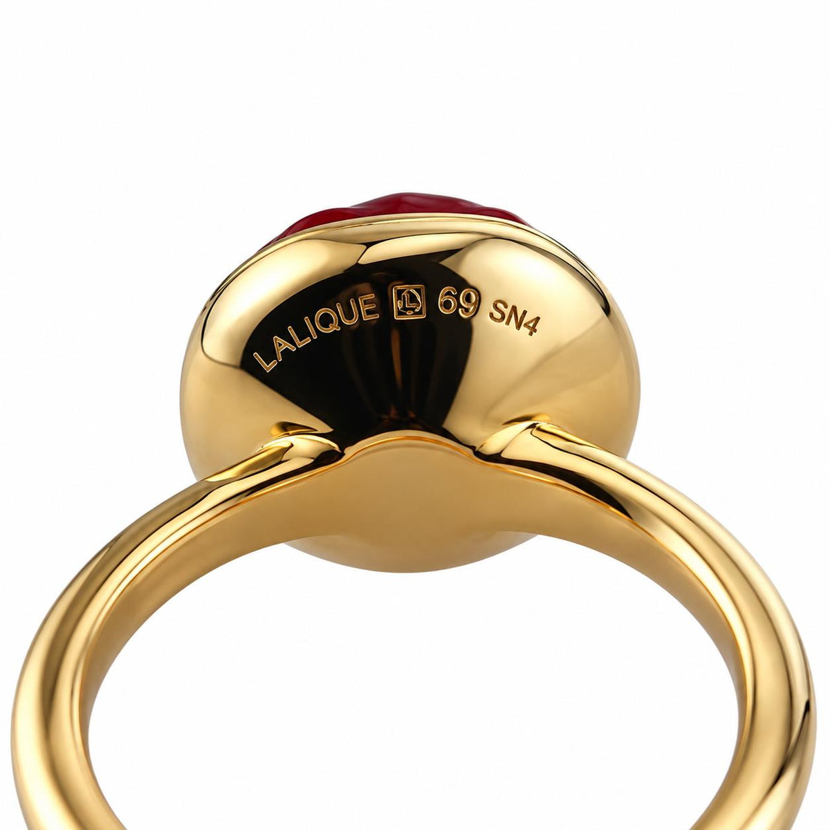 Lalique Pivoine Peony Flower Red Crystal Gold Plate Ring 10705400