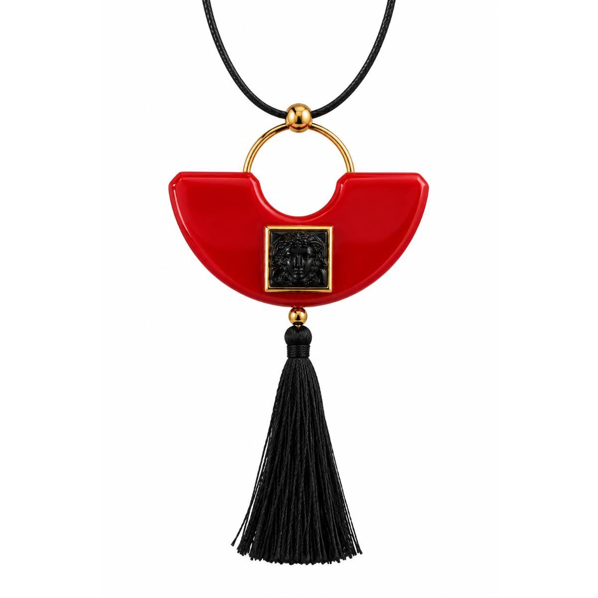 Lalique Arethuse Black Crystal Resin Vermeil Tassel Pendant Necklace 10698100