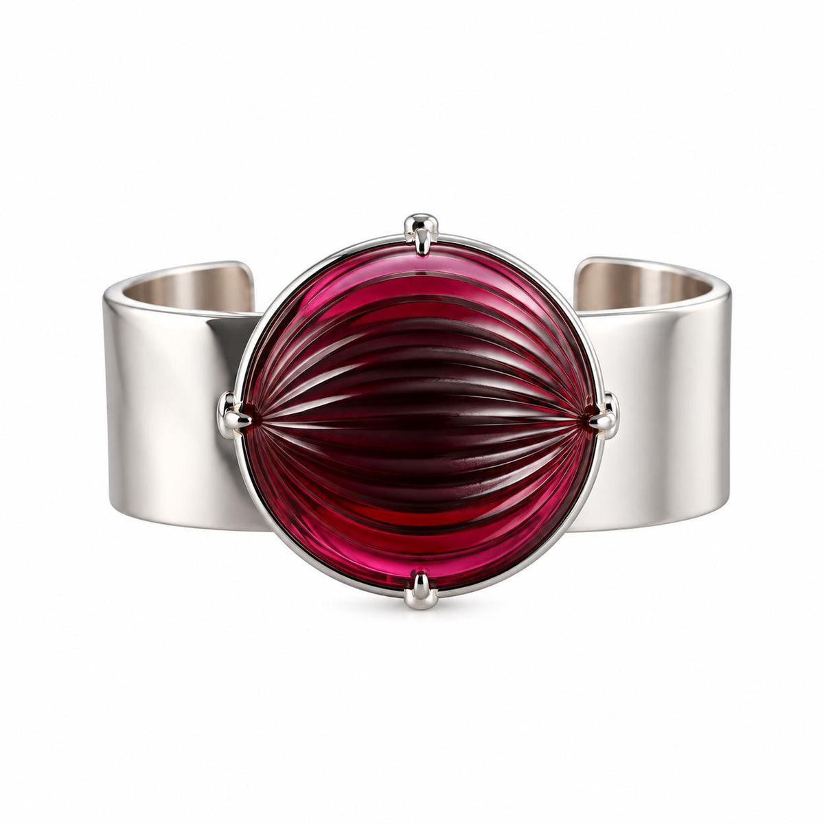 Lalique Vibrante Mauve Crystal Sterling Silver Cuff Bracelet 10396900