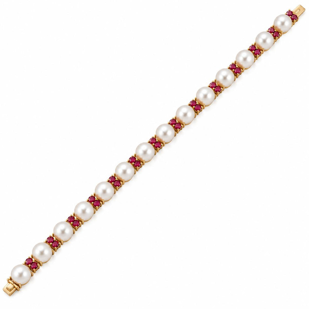 Mid Century 14k Gold Pearl Ruby Bracelet