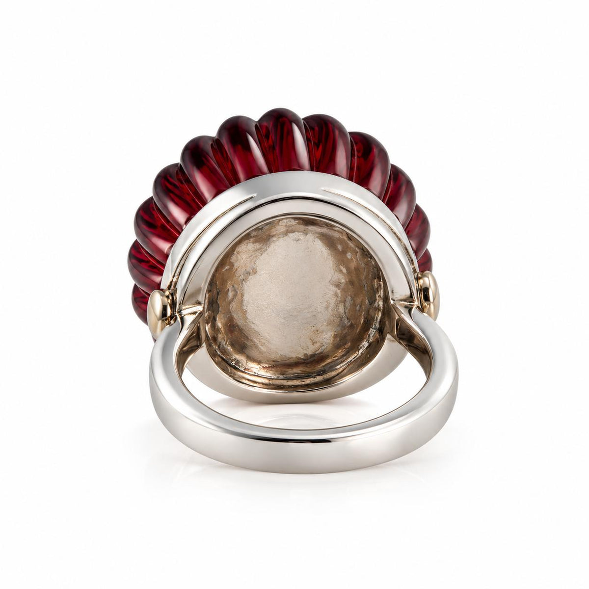 Lalique Vibrante Red Carved Crystal Sterling Silver Ring 10397300