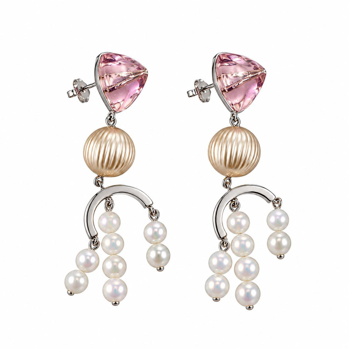 Lalique Charmante Pink Crystal Sterling Silver Dangle Earrings 10387900