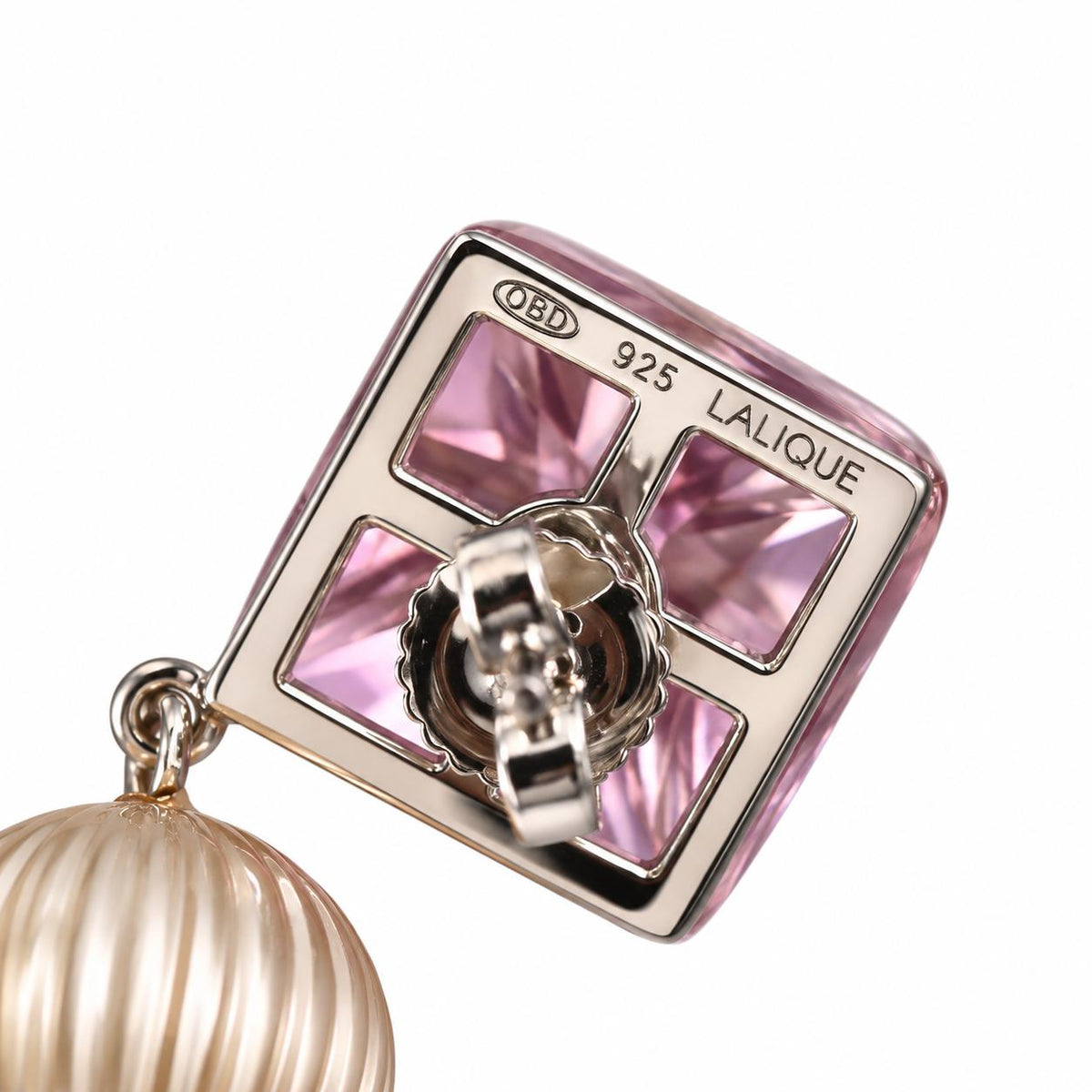 Lalique Charmante Pink Crystal Sterling Silver Dangle Earrings 10387900