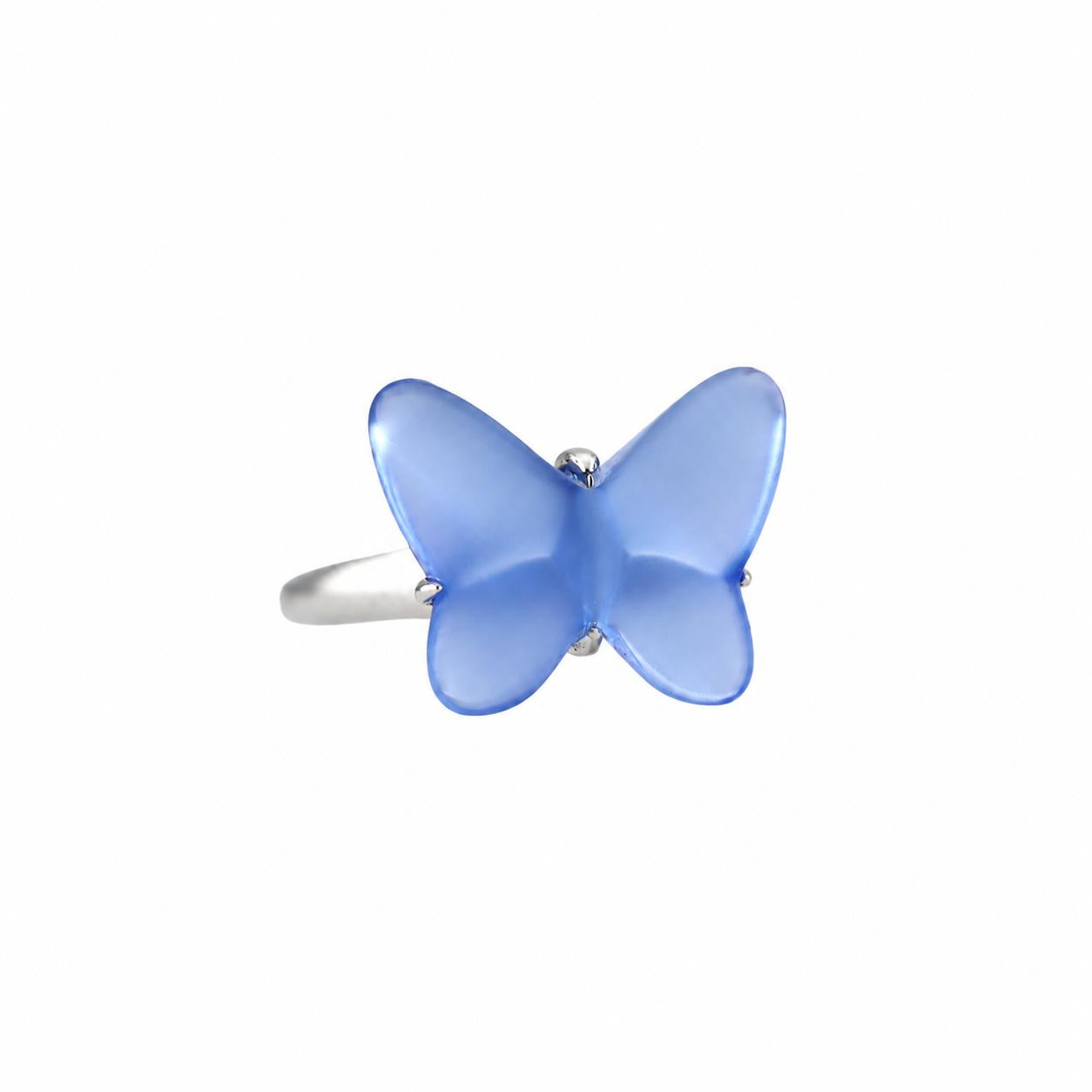 Lalique Papillon Sterling Silver Blue Crystal Butterfly Ring 10751500