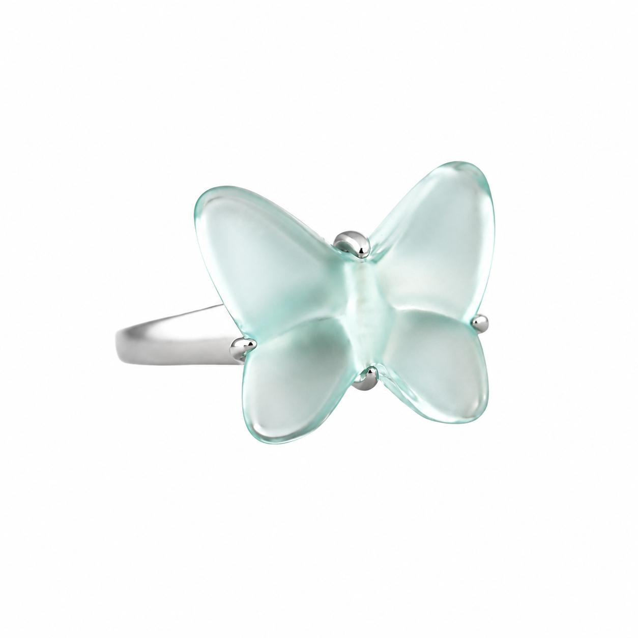 Lalique Papillon Sterling Silver Lagoon Crystal Butterfly Ring 10752800