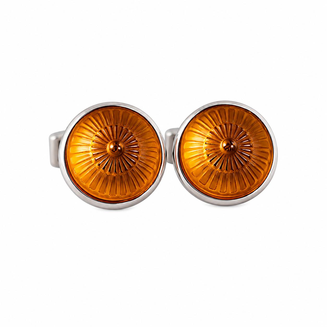 Lalique Toupie Spinning Top Amber Crystal Palladium Cufflinks 10728600