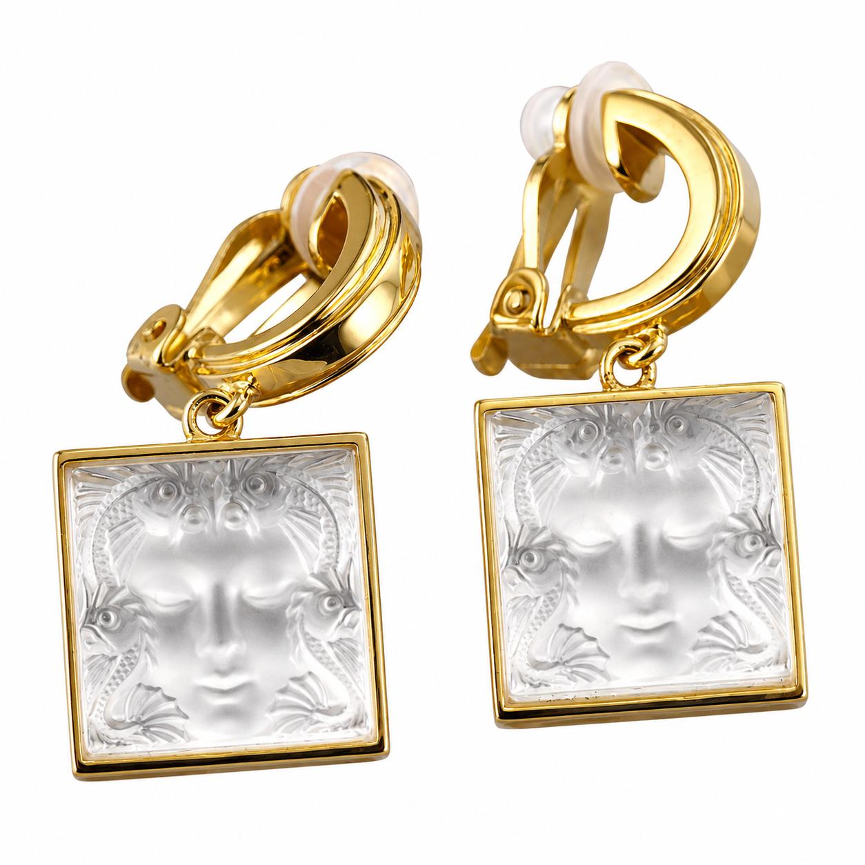 Lalique Arethuse Silver Vermeil Crystal Earrings 10772600