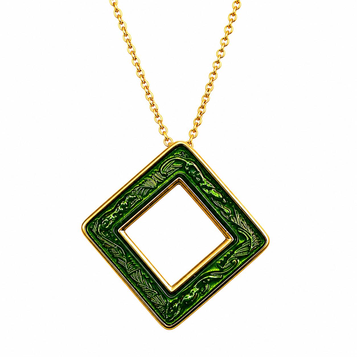 Lalique Losange Panthere Green Crystal Gold Plated Pendant Necklace 10767400