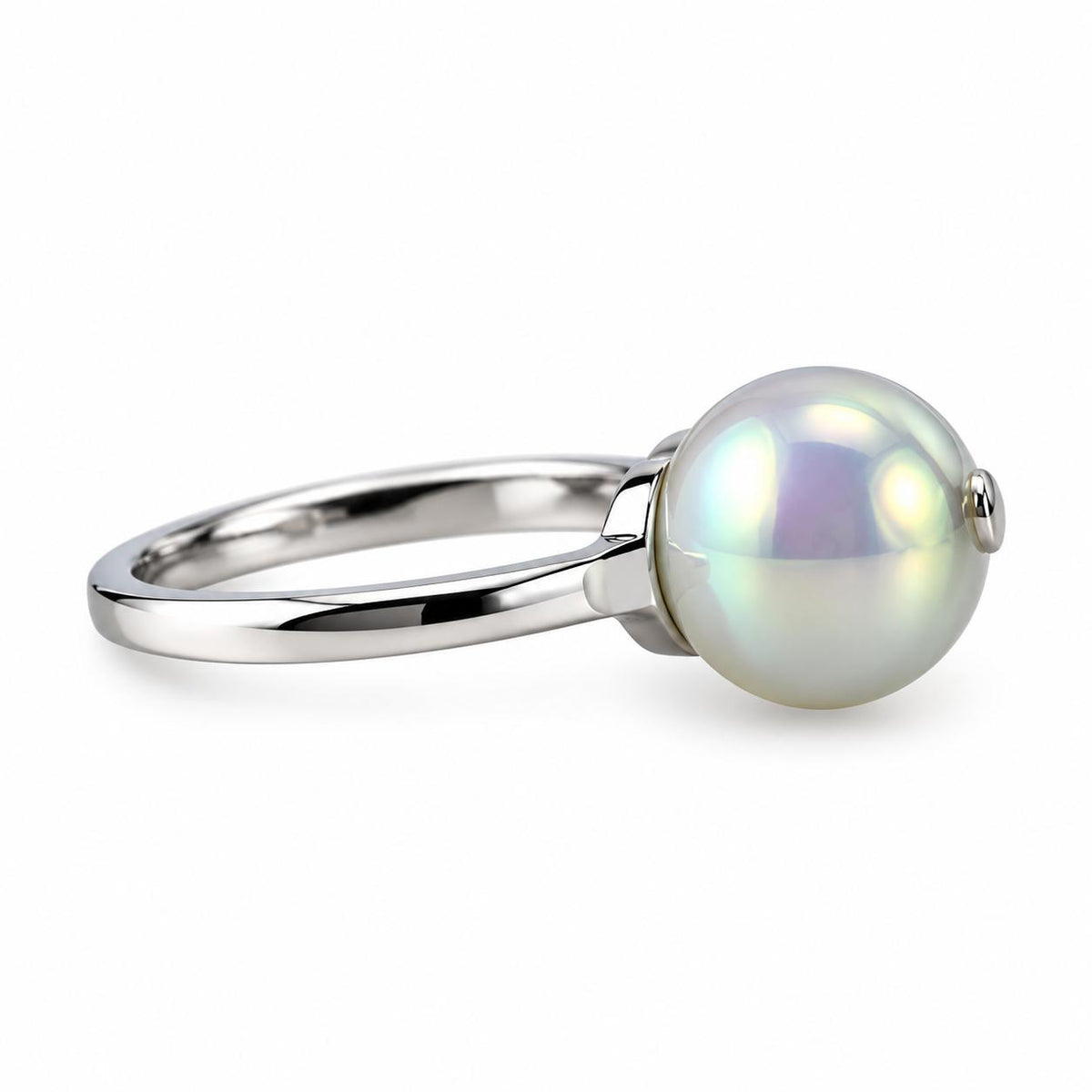 Lalique Charmante Iridescent Crystal Ball Sterling Silver Ring 10386600