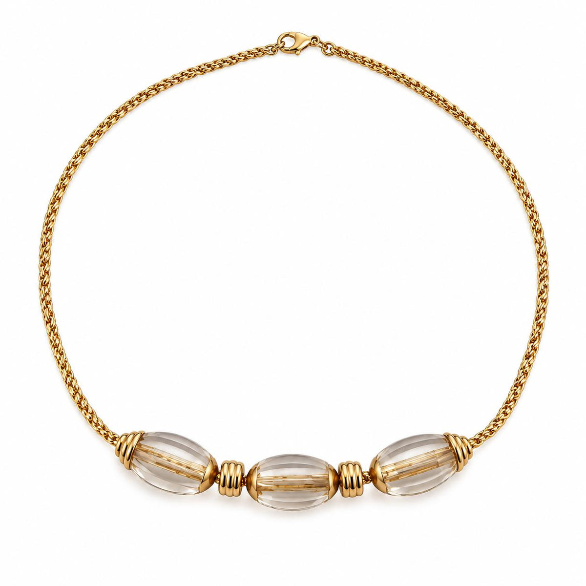 Lalique Vibrante Oval Crystal Bead Vermeil Silver Short Necklace 10531700