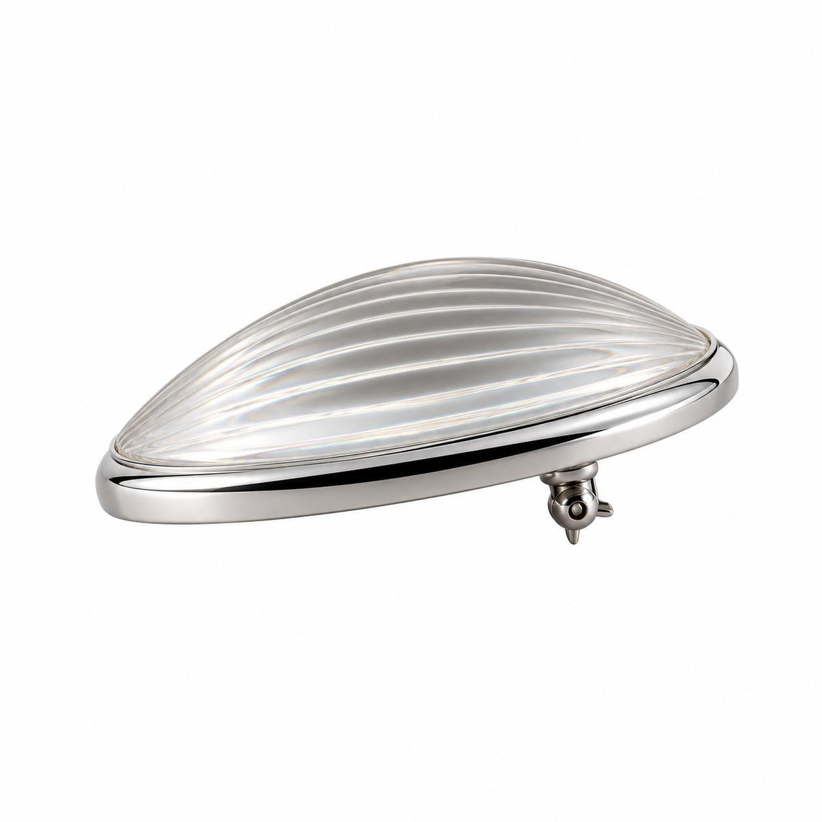 Lalique Vibrante Clear Crystal Sterling Silver Round Brooch 10530400