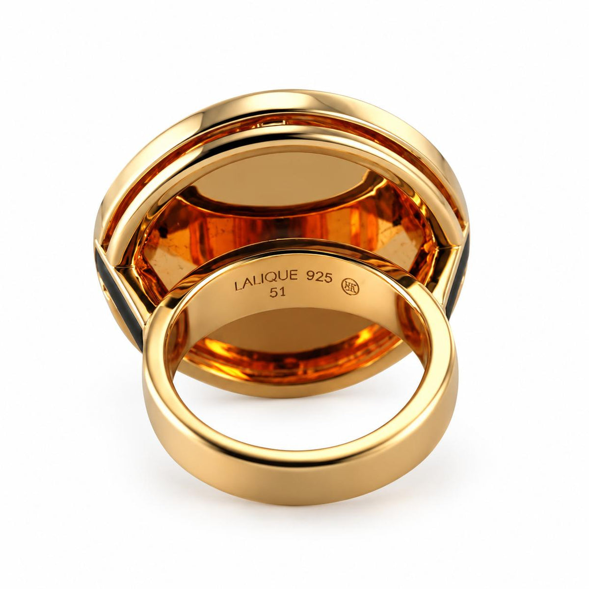Lalique Vibrante Carved Crystal Vermeil Sterling Silver Round Ring 10529800