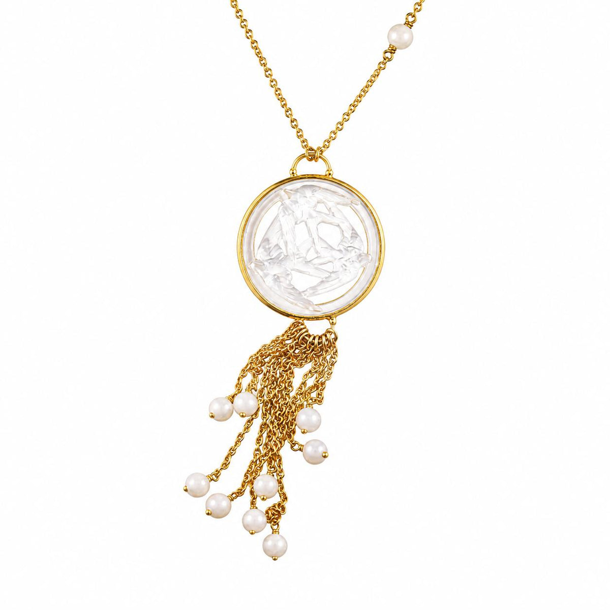Lalique Hirondelles 3 Swallows Crystal Vermeil Silver Tassel Necklace 10667700