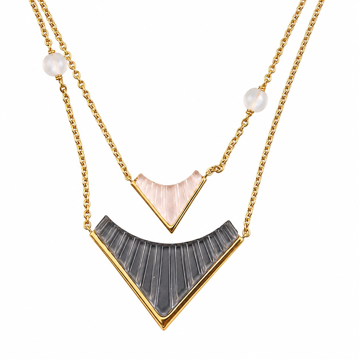 Lalique 1925 Crystal Onyx Gold Plated Sautoir Necklace 10679700