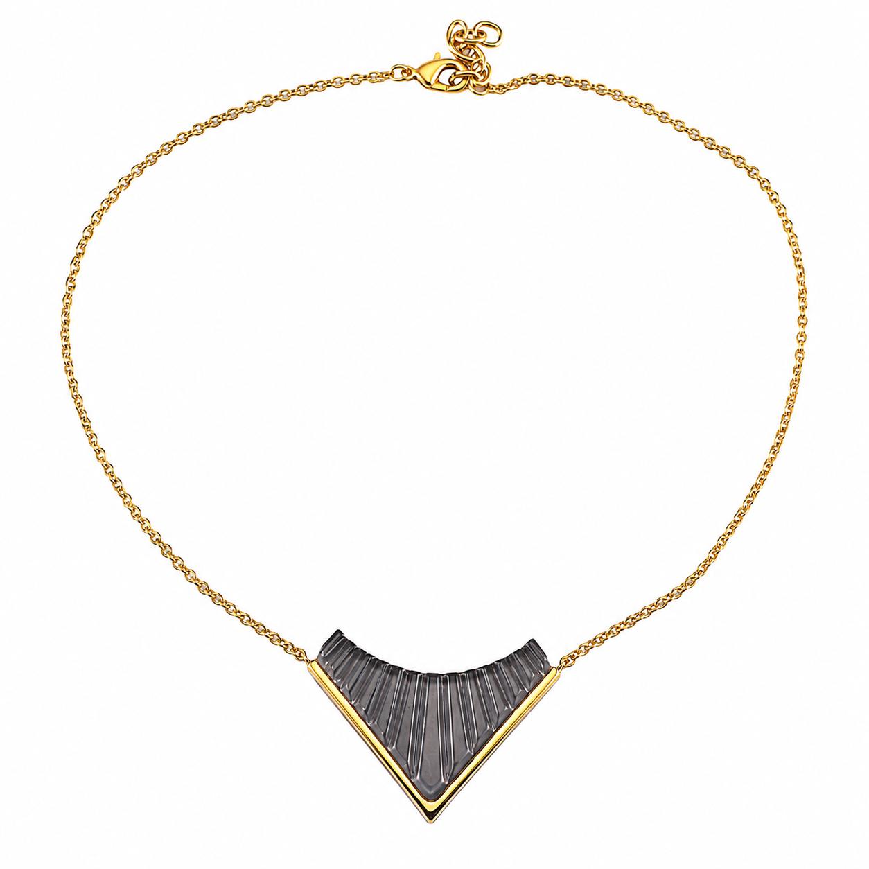 Lalique 1925 Grey Crystal Gold Plated Necklace Large 10679000