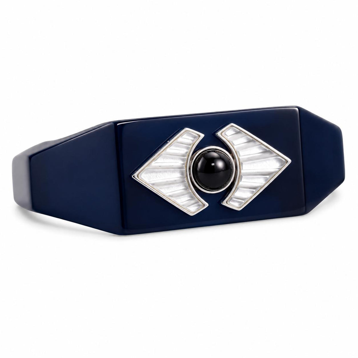 Lalique 1925 Crystal Silver Blue Resin Bracelet Large 10680200