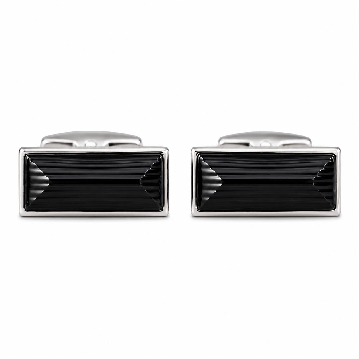 Lalique Rayonnante Noir Black Crystal Palladium Cufflinks 10606100