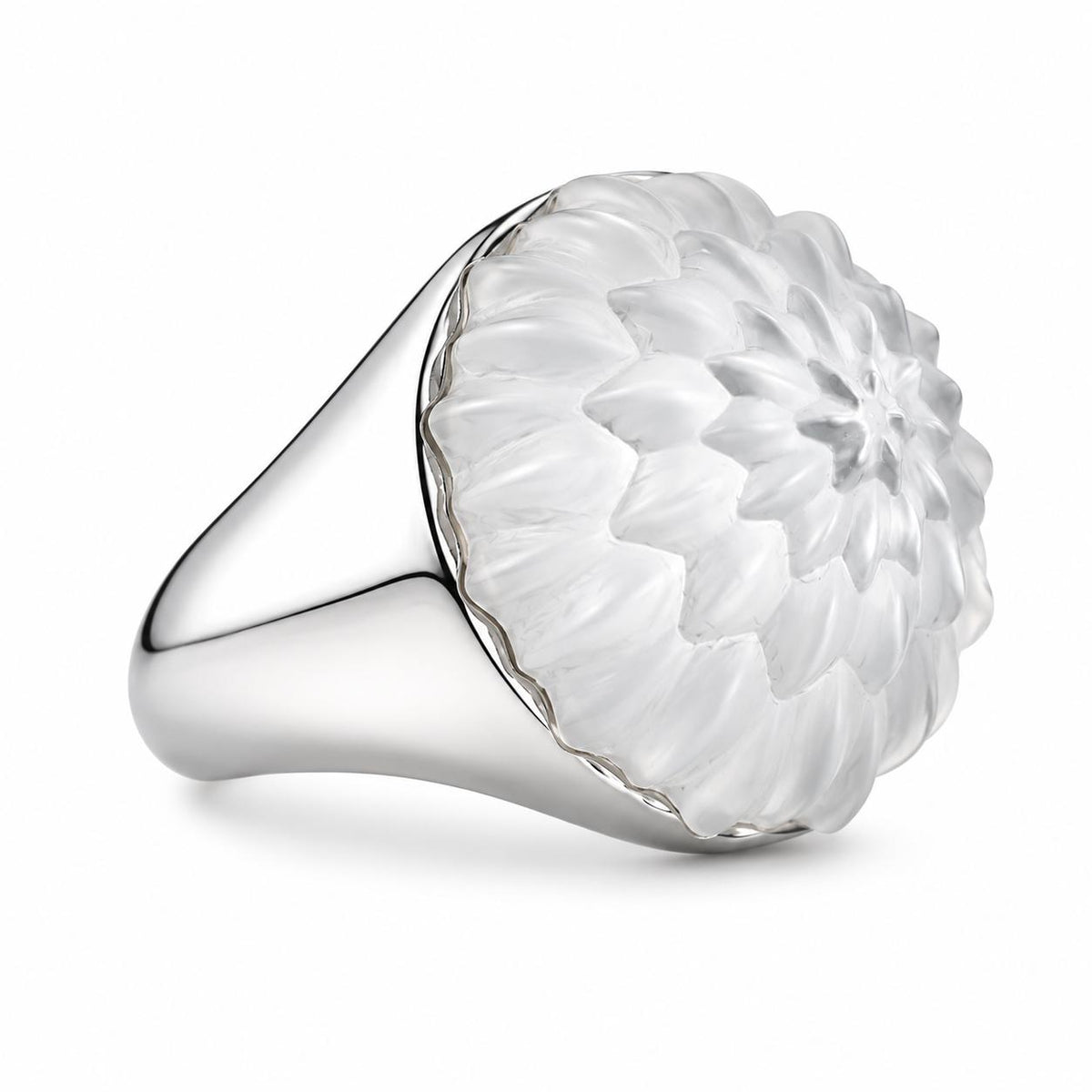Lalique Flora Bella Clear Crystal Sterling Silver Ring 10607100