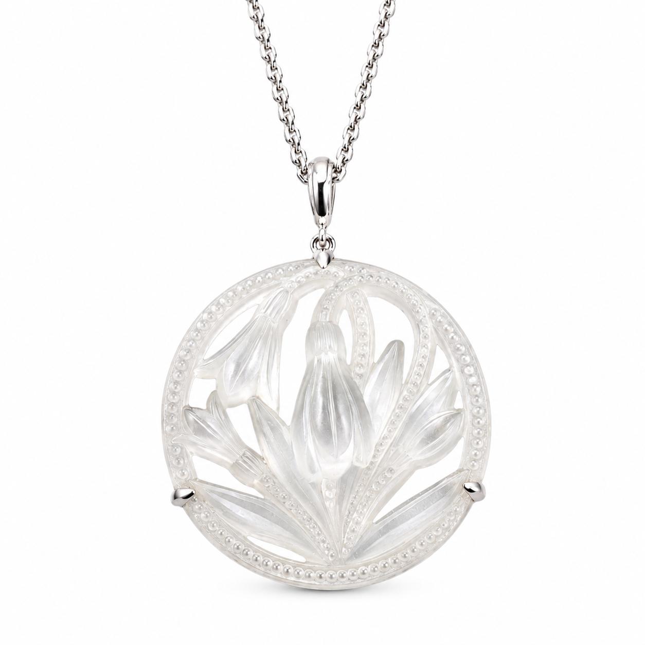 Lalique Fleur Neige Clear Crystal Sterling Silver Pendant Necklace 10609900