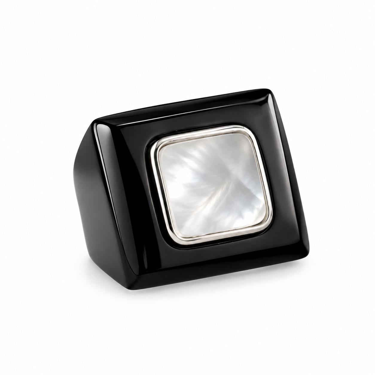 Lalique Charmante Black Clear Crystal Sterling Silver Ring 10630800