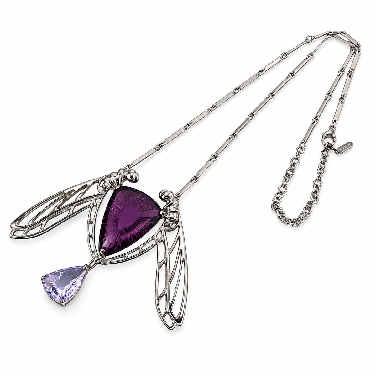 Lalique Ice Light Purple Crystal Dragonfly Sterling Silver Necklace 10047100