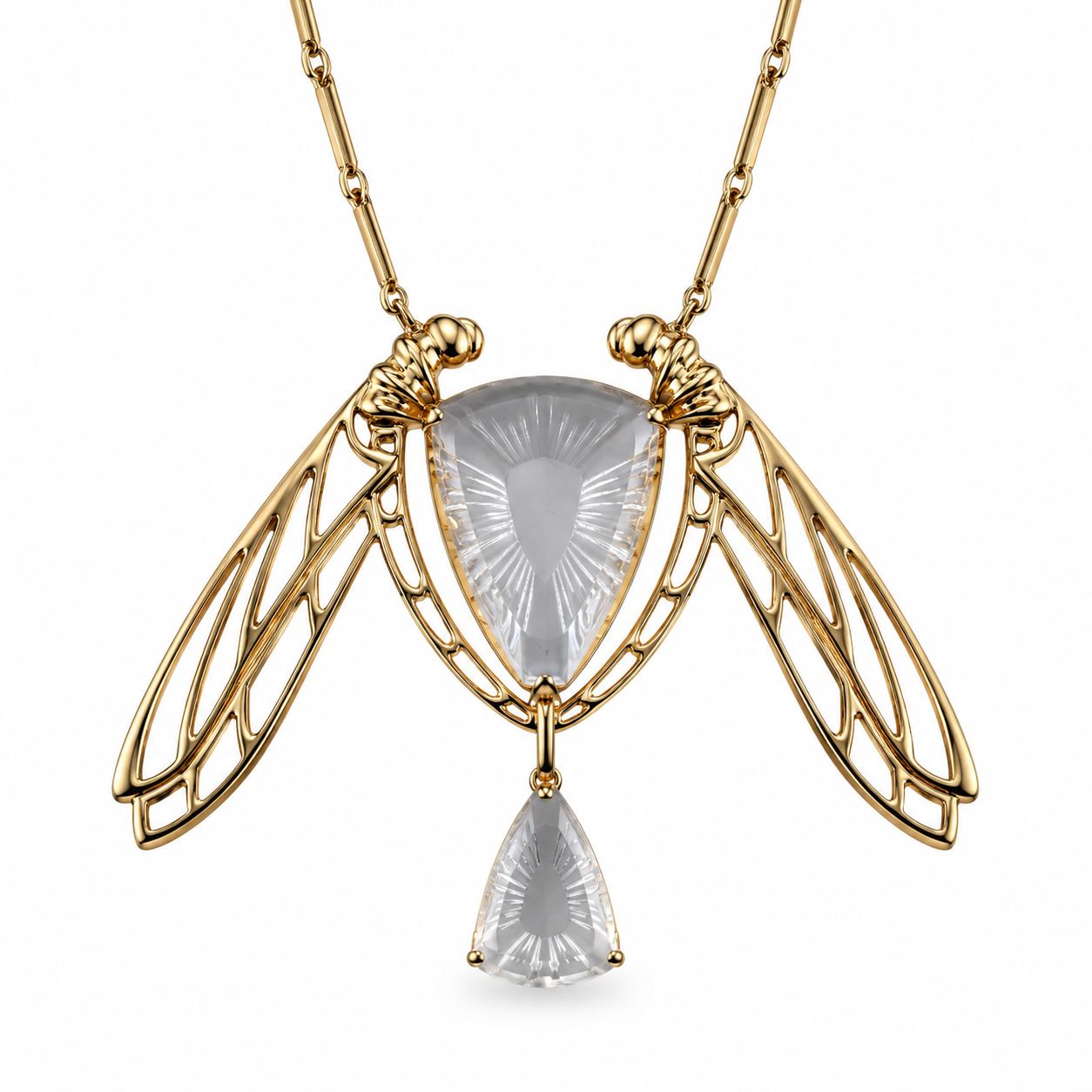 Lalique Ice Light Crystal Dragonfly Gold Plated Silver Necklace 10041900