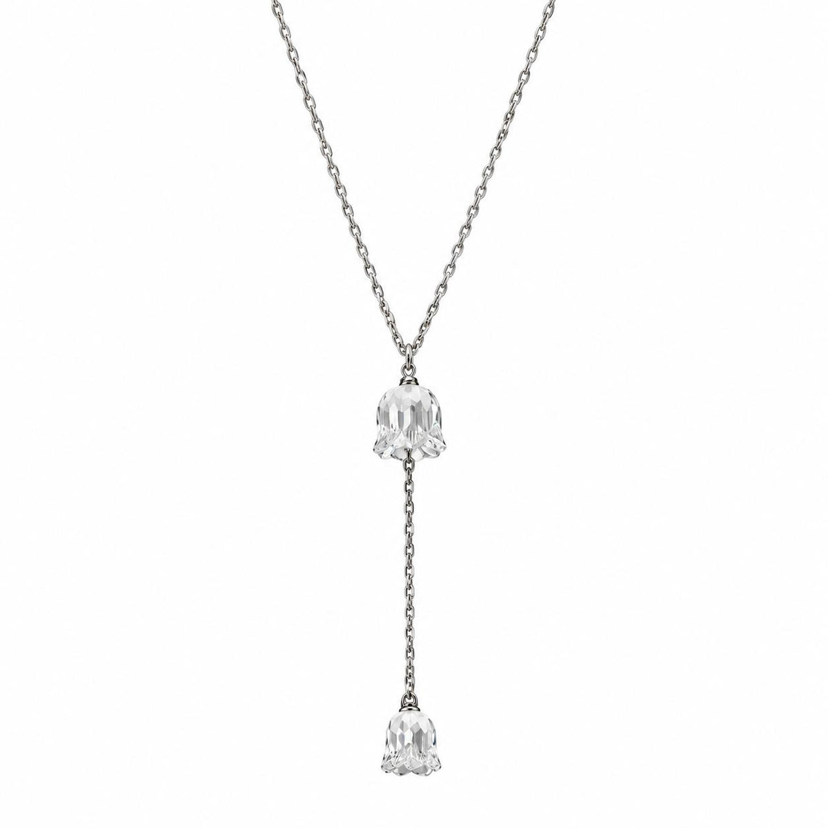 Lalique Muguet Lily of the Valley Crystal Silver Drop Pendant Necklace 10105500