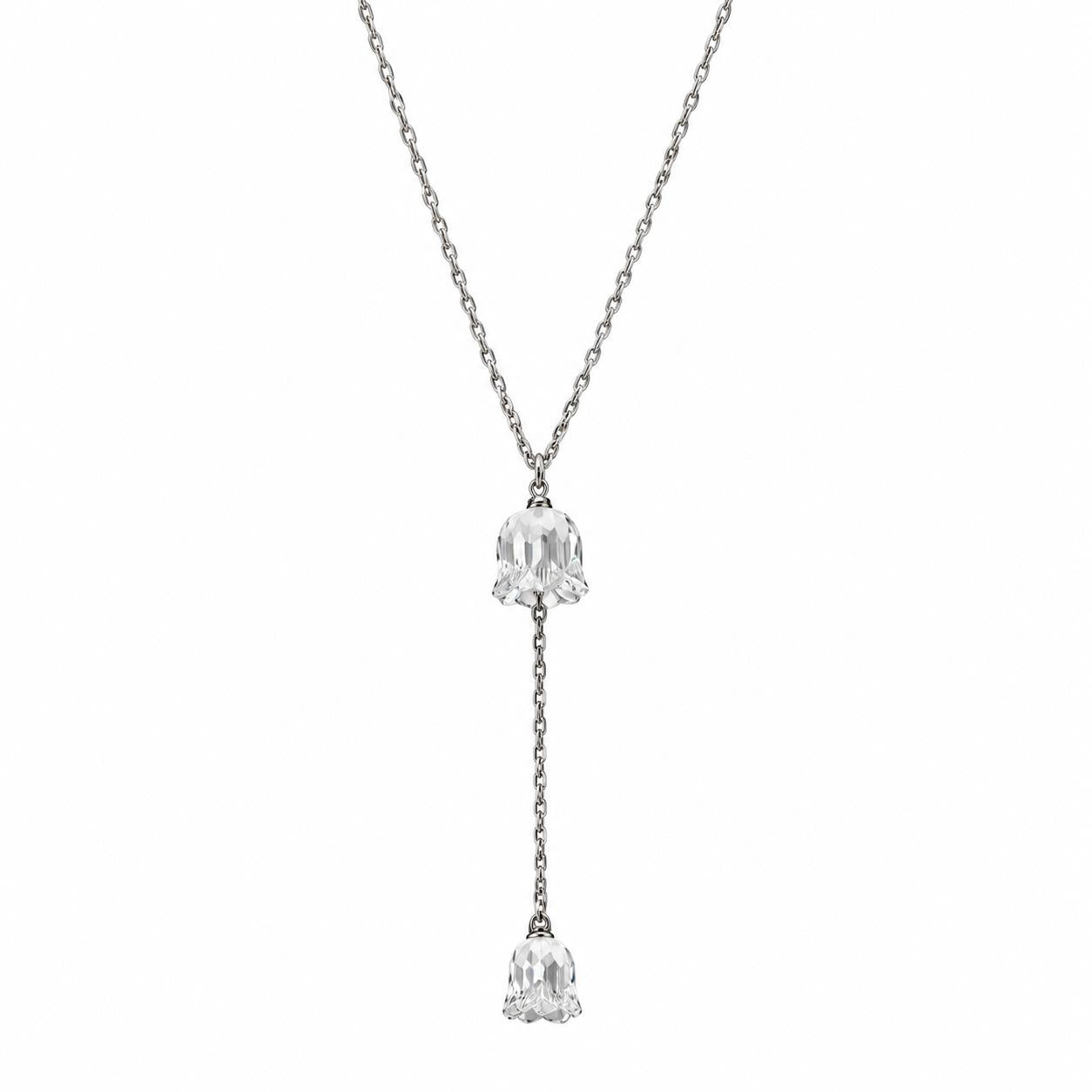 Lalique Muguet Lily of the Valley Crystal Silver Drop Pendant Necklace 10105500