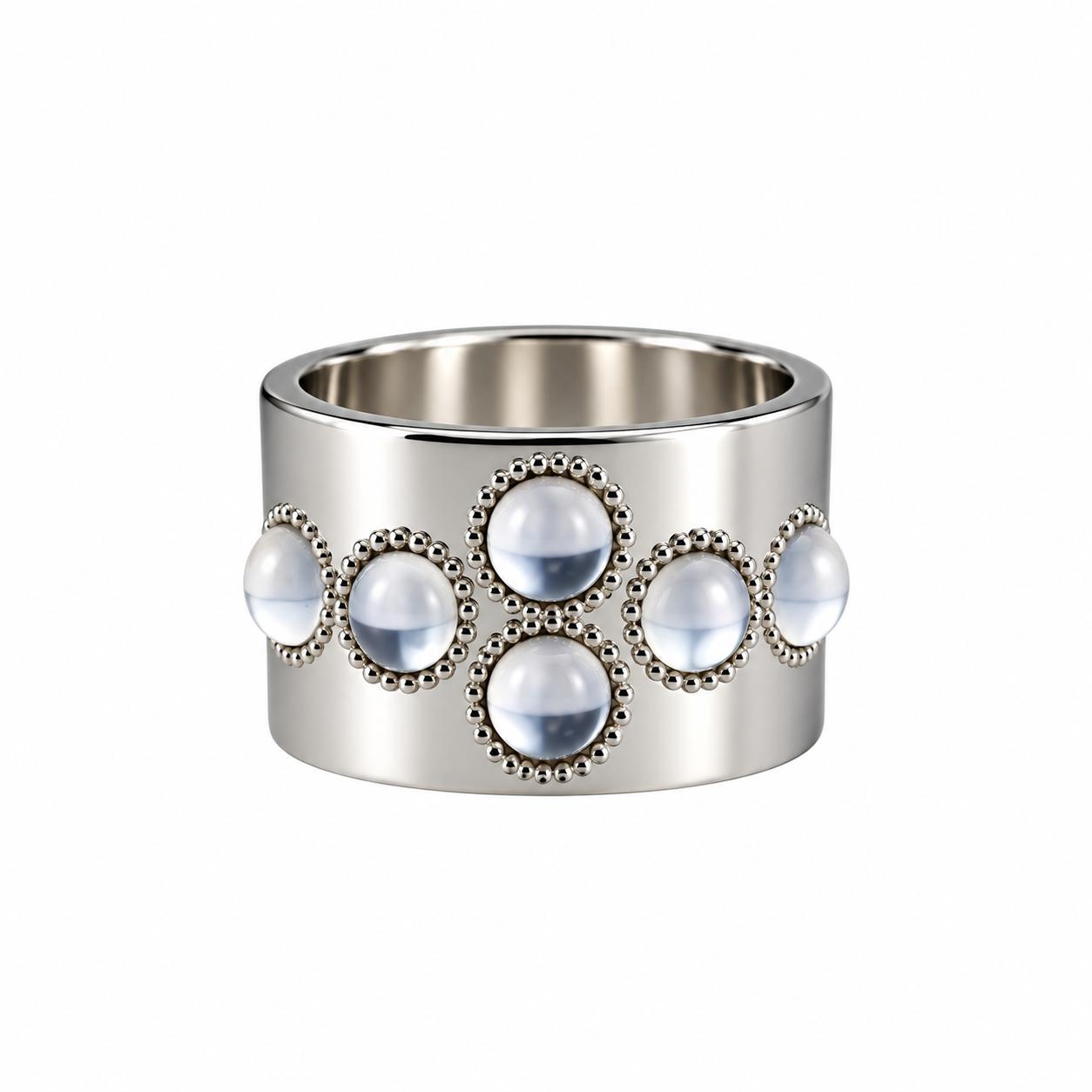 Lalique Petillante Bubbly Sterling Silver Clear Crystal Wide Band Ring 10146800