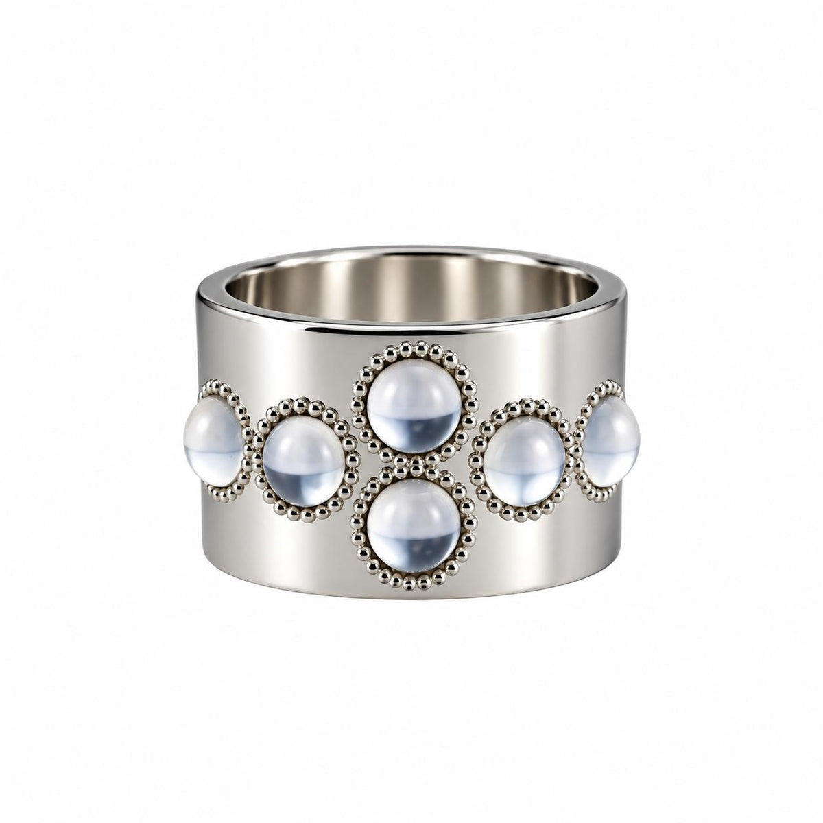 Lalique Petillante Bubbly Sterling Silver Clear Crystal Wide Band Ring 10146600