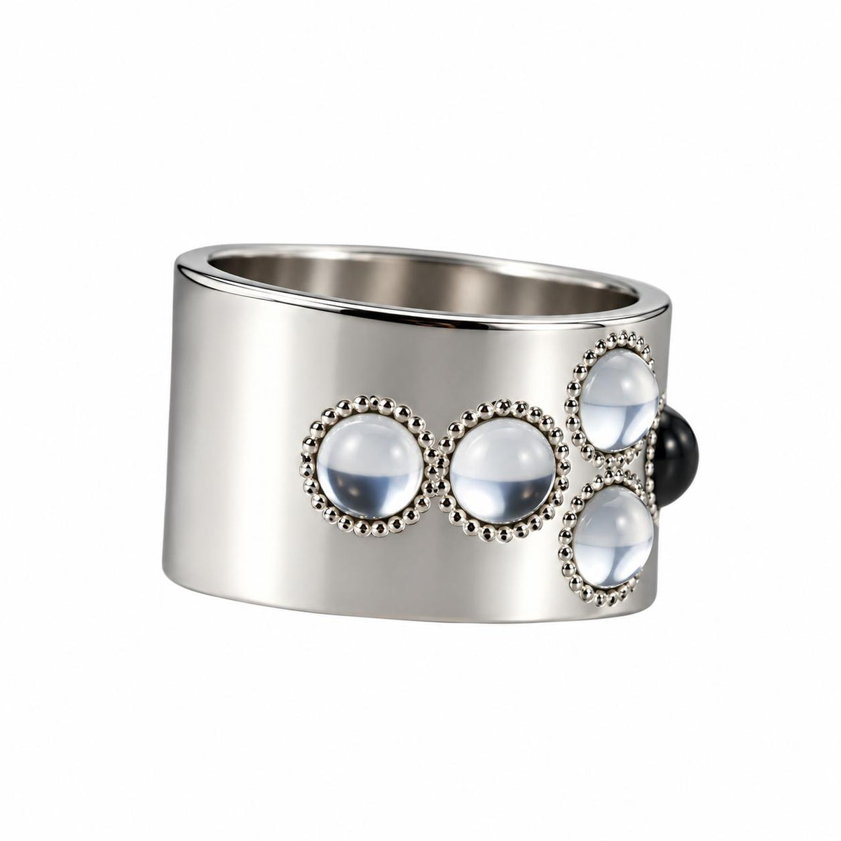 Lalique Petillante Bubbly Sterling Silver Clear Crystal Wide Band Ring 10146800