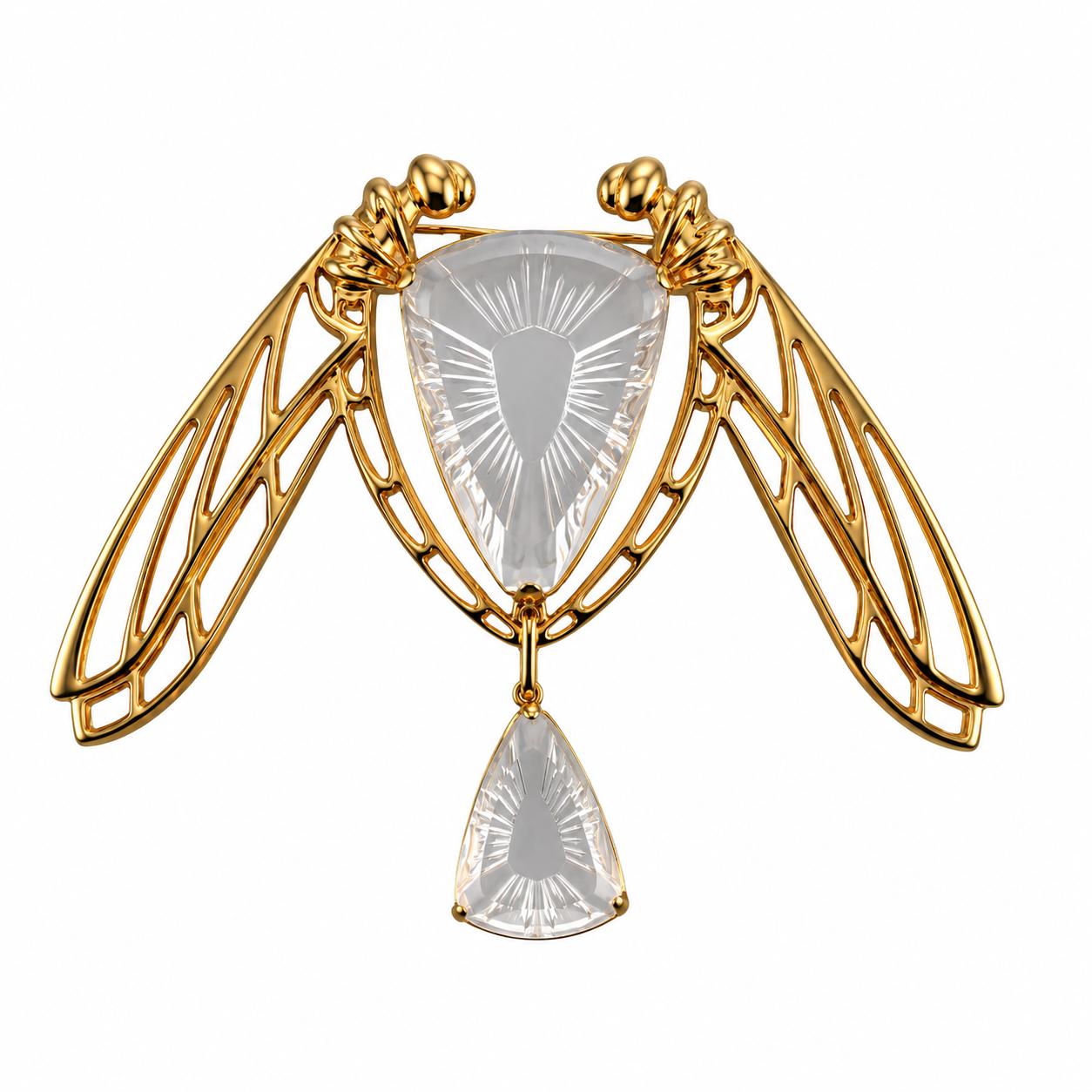 Lalique Ice Light Clear Crystal Gold Plated Silver Dragonfly Brooch 10041200