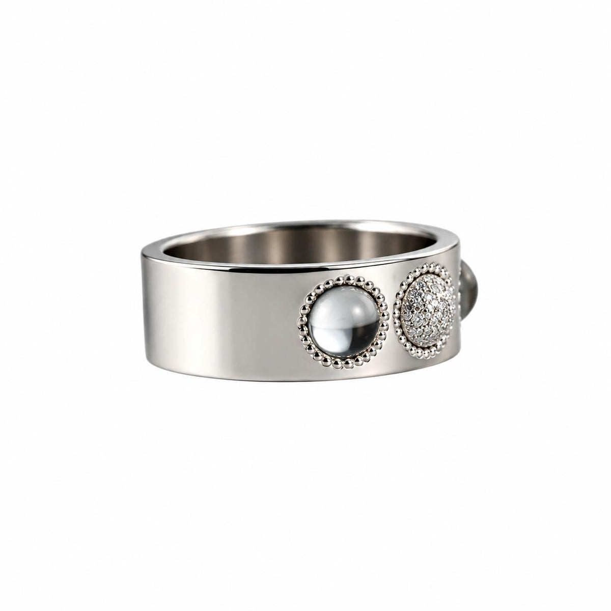 Lalique Petillante Bubbly Sterling Silver Diamond Crystal Band Ring 10145500