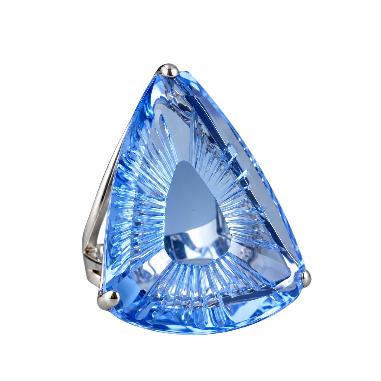 Lalique Ice Light Blue Crystal Sterling Silver Ring 10042700