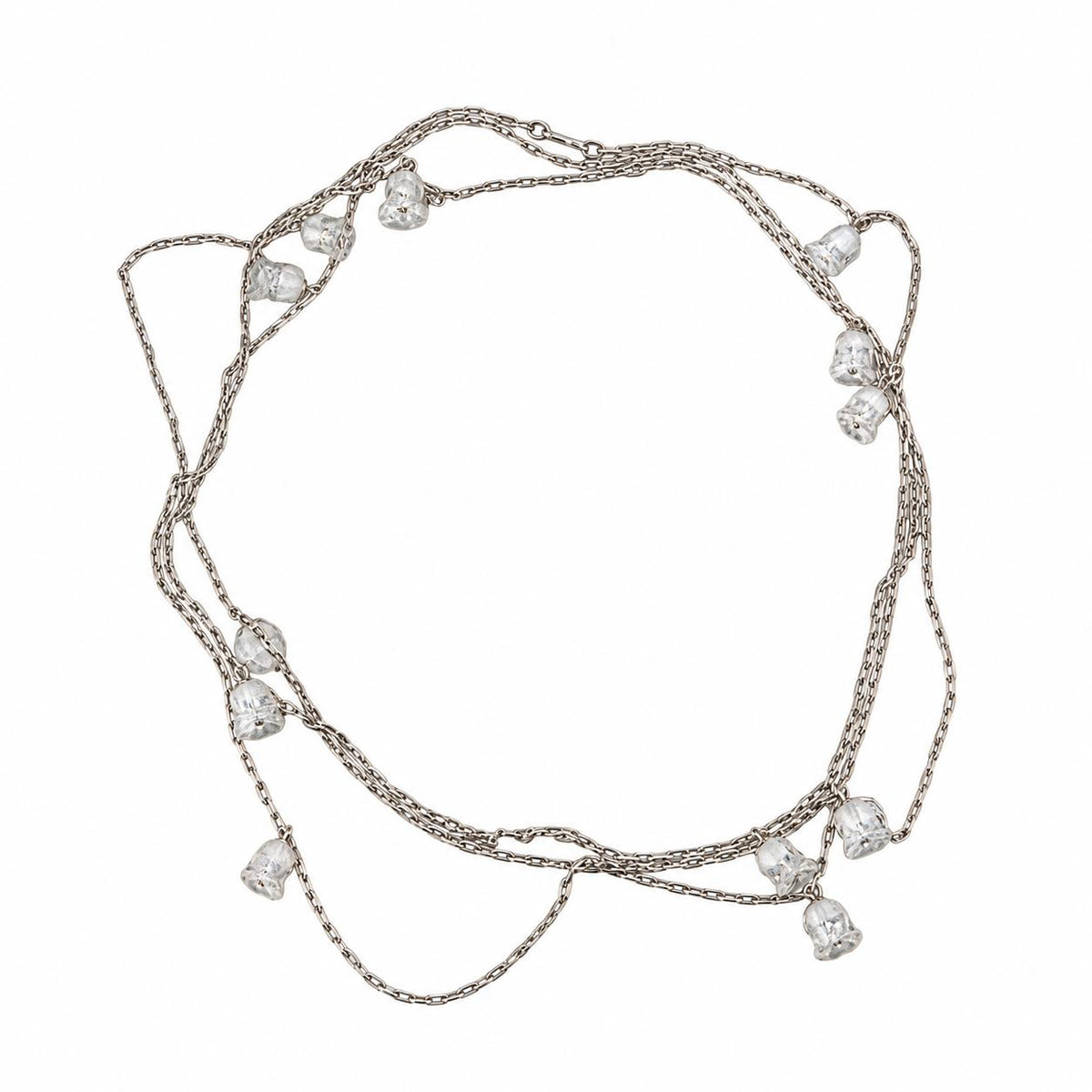 Lalique Muguet Lily of the Valley Crystal Sterling Silver Long Necklace 10105400