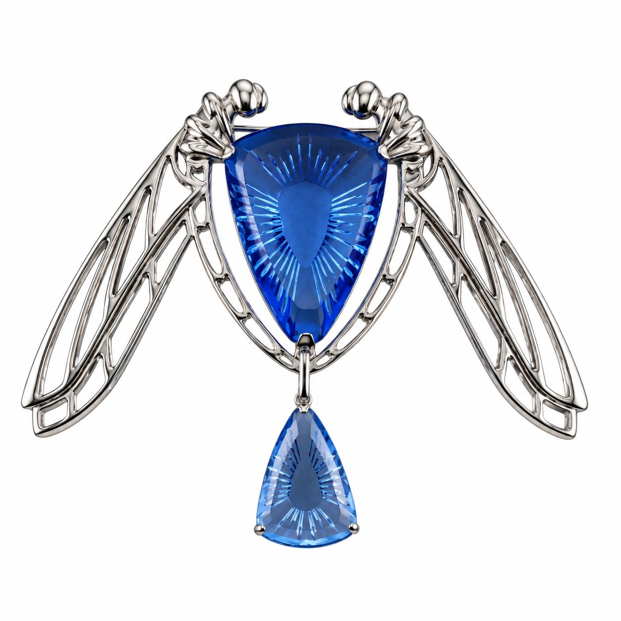 Lalique Ice Light Blue Crystal Sterling Silver Dragonfly Brooch 10046700