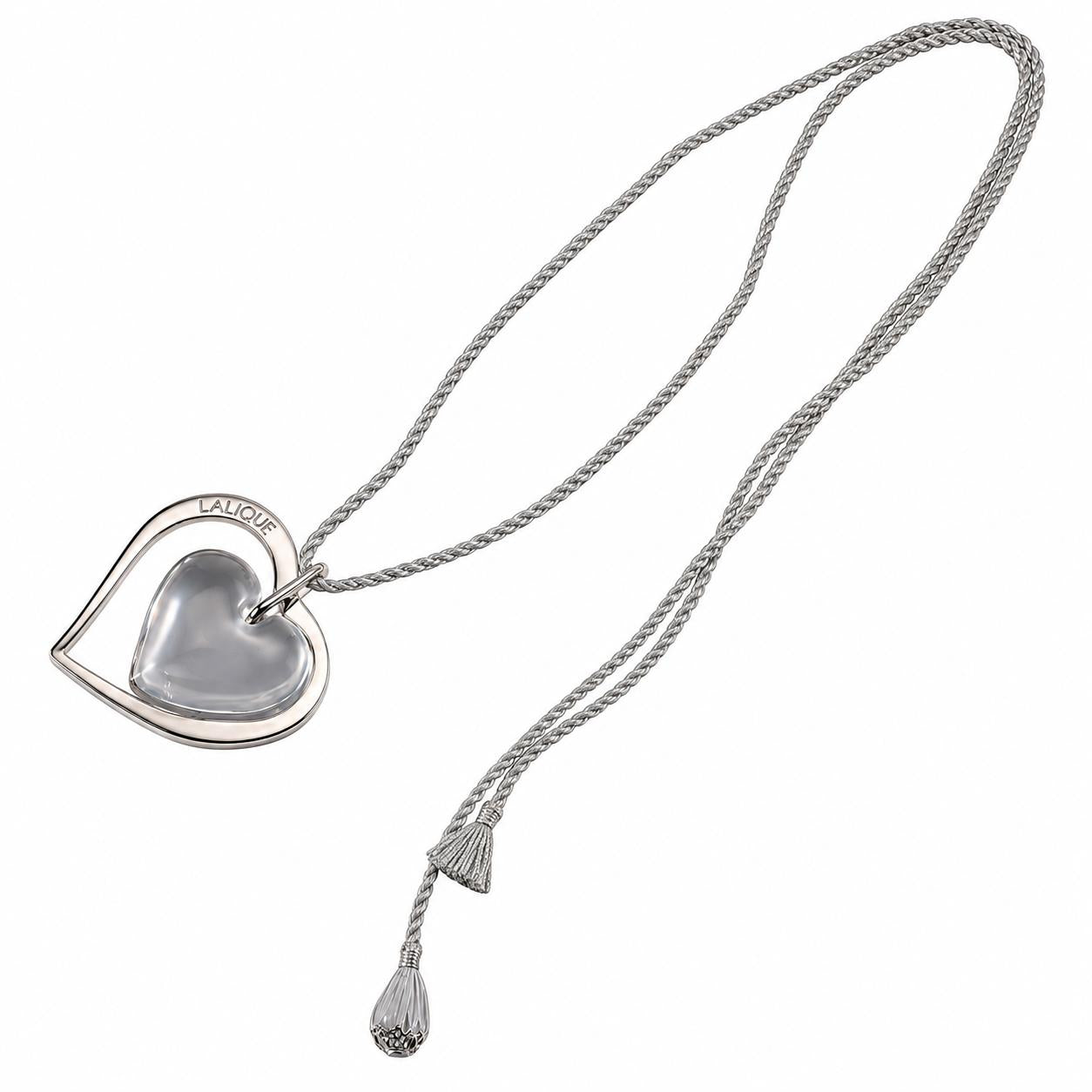 Lalique Amour Pour la Vie Heart Clear Crystal Silver Cord Necklace 10035500