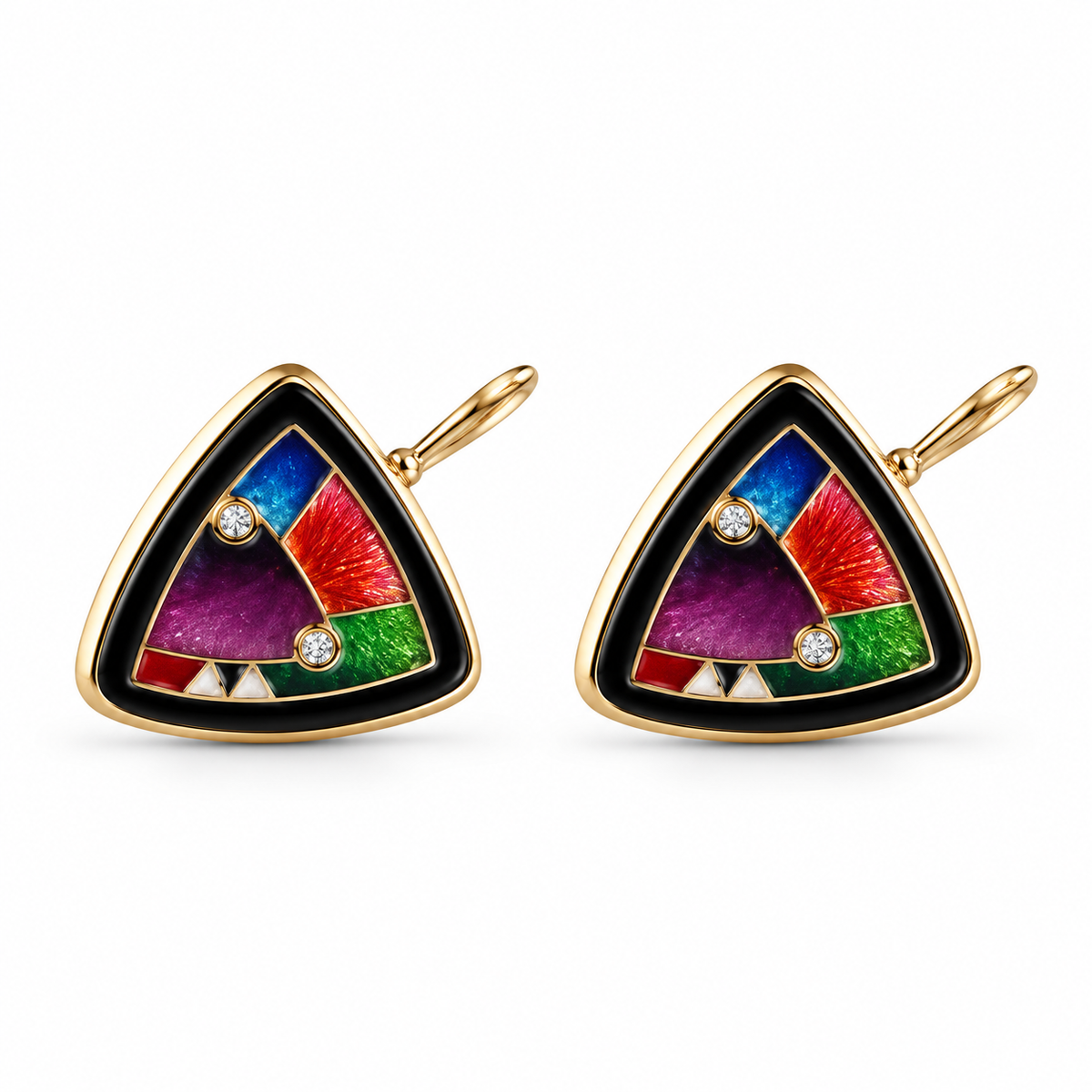 Magick Fusager Demski 14k Gold DIamond Cloisonne Enamel Earrings