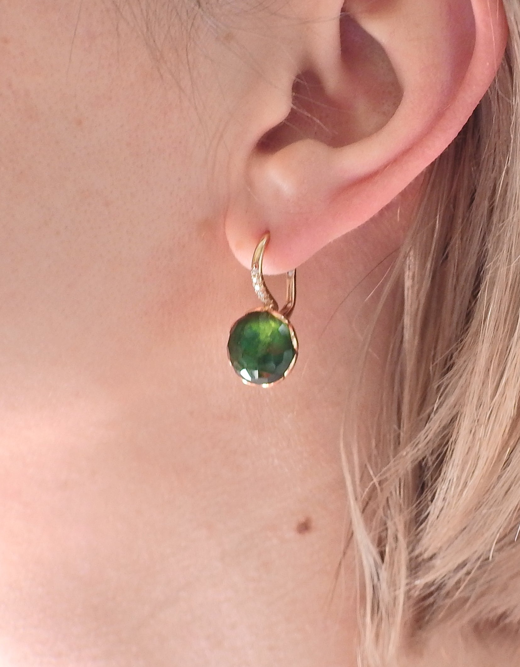 Mimi Milano Gold Green Quartz Diamond Earrings