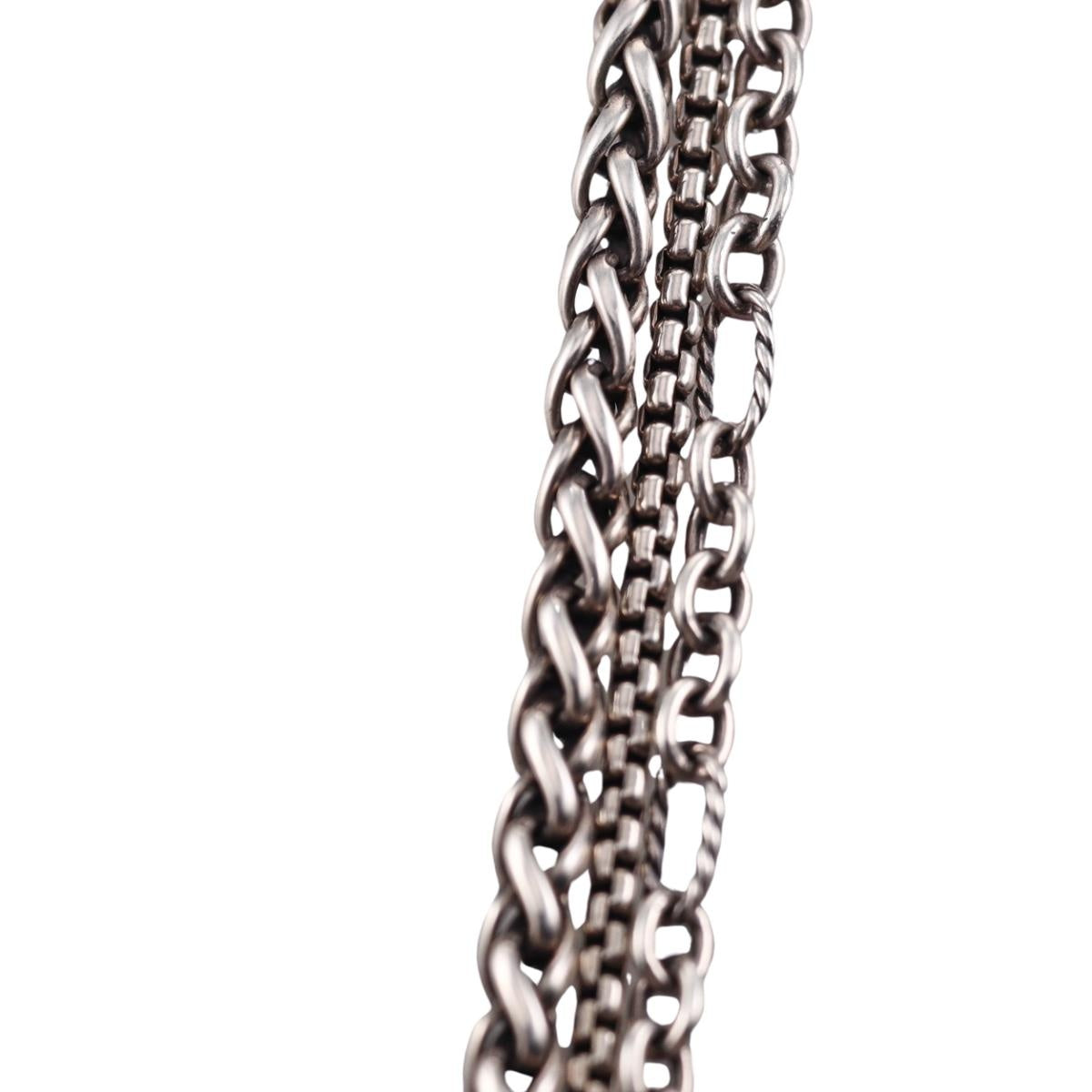 David Yurman Quatrefoil Silver Diamond Pearl Multi Chain Necklace