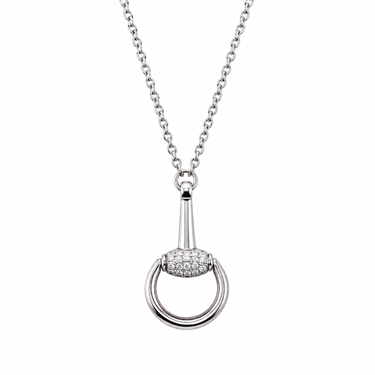 Gucci Horsebit 18K White Gold Diamond Pendant Necklace
